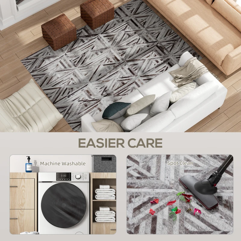 HOMCOM Modern Area Rug, Triangle Pattern Non-Slip Washable Rug, Chenille Floor Carpet for Living Room, Bedroom, Dining Room, Home Office, 230 x 160 cm, Brown