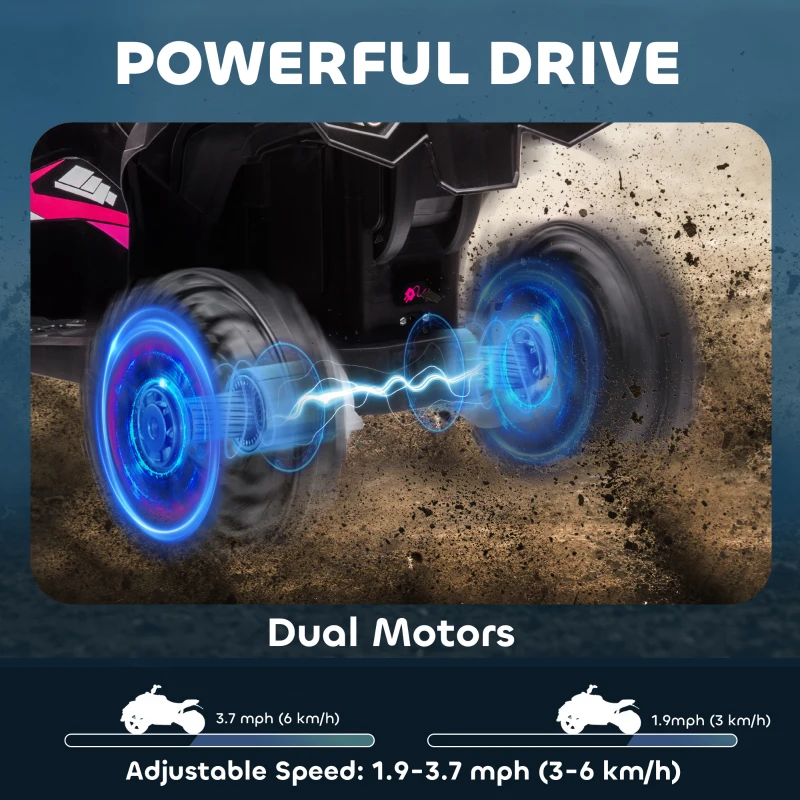 HOMCOM Elektrische Kinderquad, 3-6 km/u, Licht/Muziek, voor 3-5 Jaar, tot 25kg, Roze/Zwart(m-7)