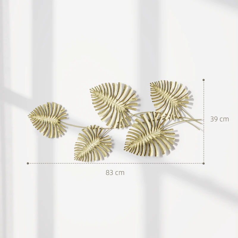 HOMCOM Set van metalen wanddecoraties, gelakte afwerking, bladvorm, goudkleurig
