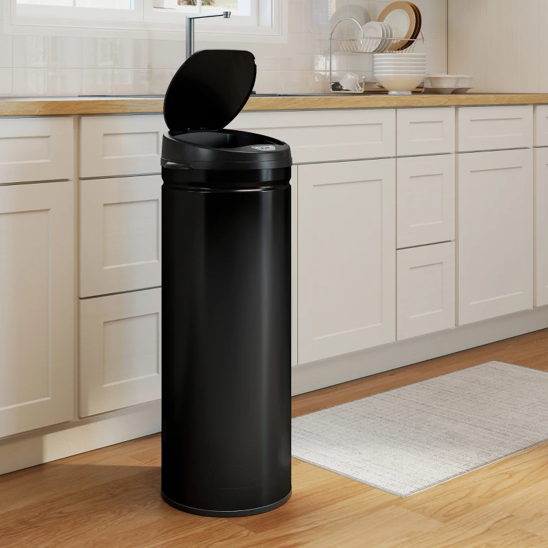 HOMCOM Cubo de Basura con Sensor de 50 Litros y Función de Cierre Suave, Cubo de Basura sin Contacto de Acero Inoxidable para Cocinas higiénicas
