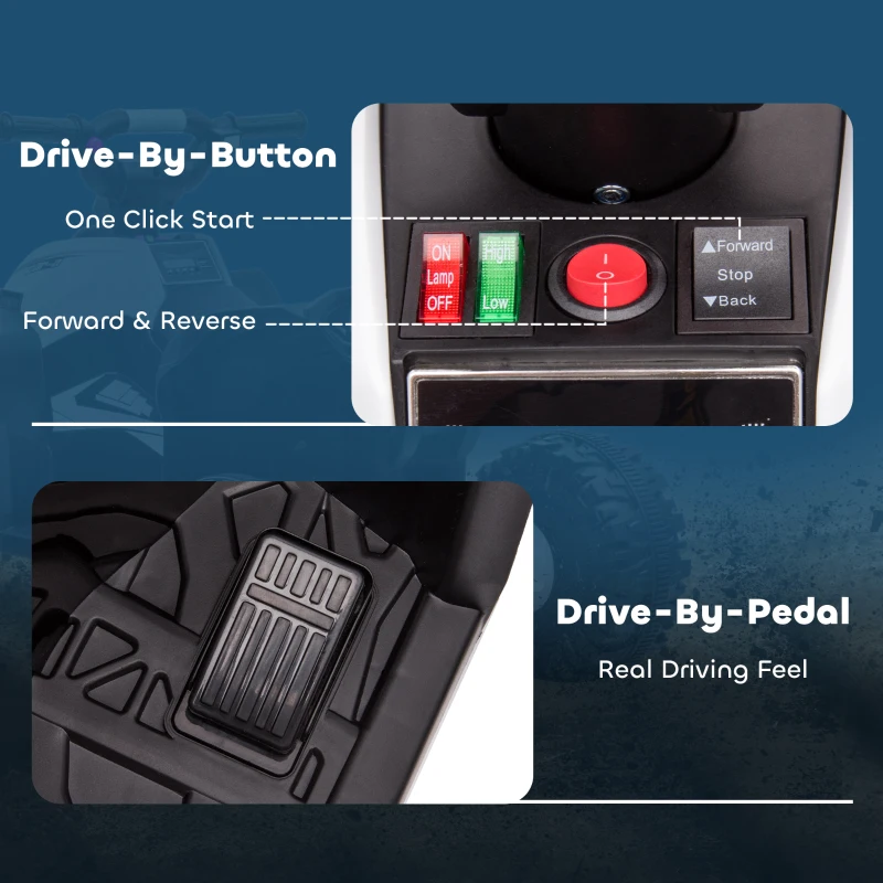 HOMCOM Elektrisch Kinderquad, LED-Koplampen, MP3-Speler, Schokdempers, Ergonomische Zit, wit+zwart