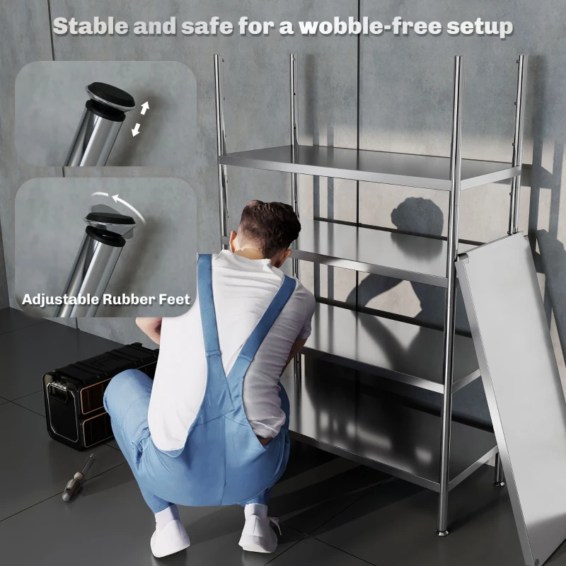 HOMCOM Raft de Bucătărie cu 5 Nivele din Oțel Inoxidabil 201, Argintiu