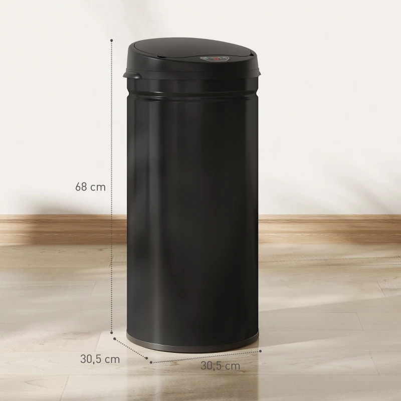 HOMCOM Cubo de Basura con Sensor de 42 litros y Función de Cierre Suave, Cubo de Basura sin contacto de Acero Inoxidable para cocinas higiénicas