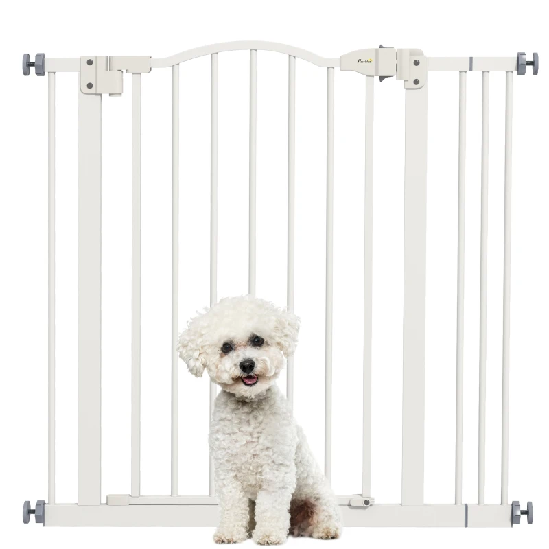 PawHut Barreira de Segurança para Cães com Largura Ajustável 74-87 cm e Extensões para Escadas e Portas Branco