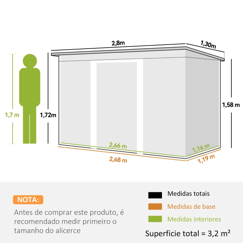 Outsunny Abrigo de Jardim 280x130x172cm Abrigo de Exterior de Aço Galvanizado com Porta Corredeira e Ventilações Verde Claro