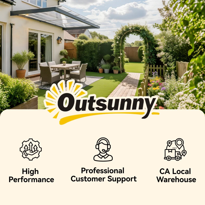 Outsunny Afdak voor Voordeur/Raam, Weerbestendig, Transparant, Aluminium/Polycarbonaat, 303x96x27cm, Zwart