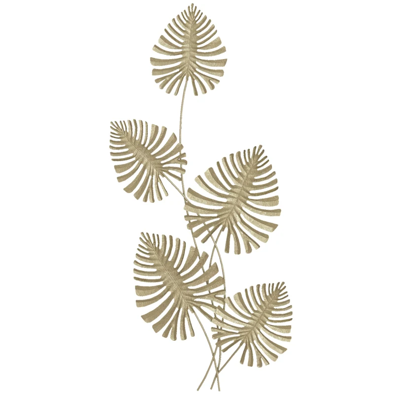HOMCOM Wall Art a 5 Hojas de Monstera en Metal Dorado con Accesorios para Montaje Incluidos, 83x2.5x39 cm
