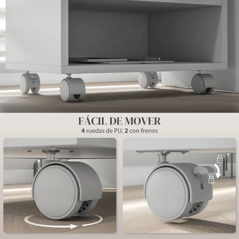 HOMCOM Soporte de Impresora con Ruedas Compartimentos Abiertos para Oficina Estudio 40x30x36 cm Blanco