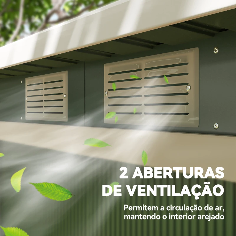 Outsunny Abrigo de Jardim 280x130x172cm Abrigo de Exterior de Aço Galvanizado com Porta Corredeira e Ventilações Verde Claro