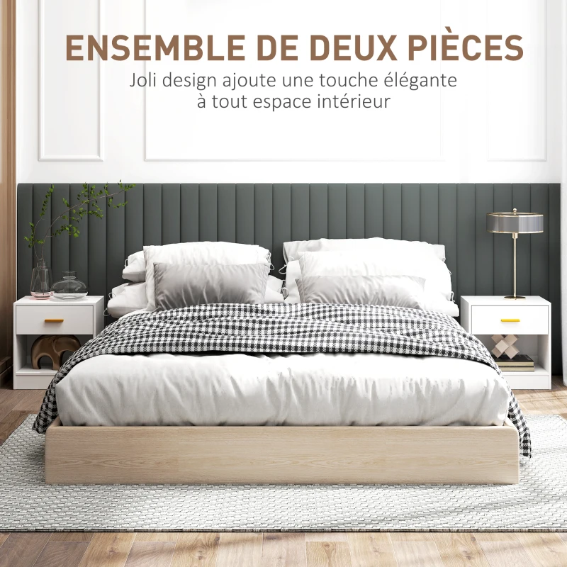 HOMCOM Lot de 2 tables de chevet, table de nuit avec 2 tiroirs et étagères ouvertes, style moderne, 39 x 28 x 41 cm, blanc