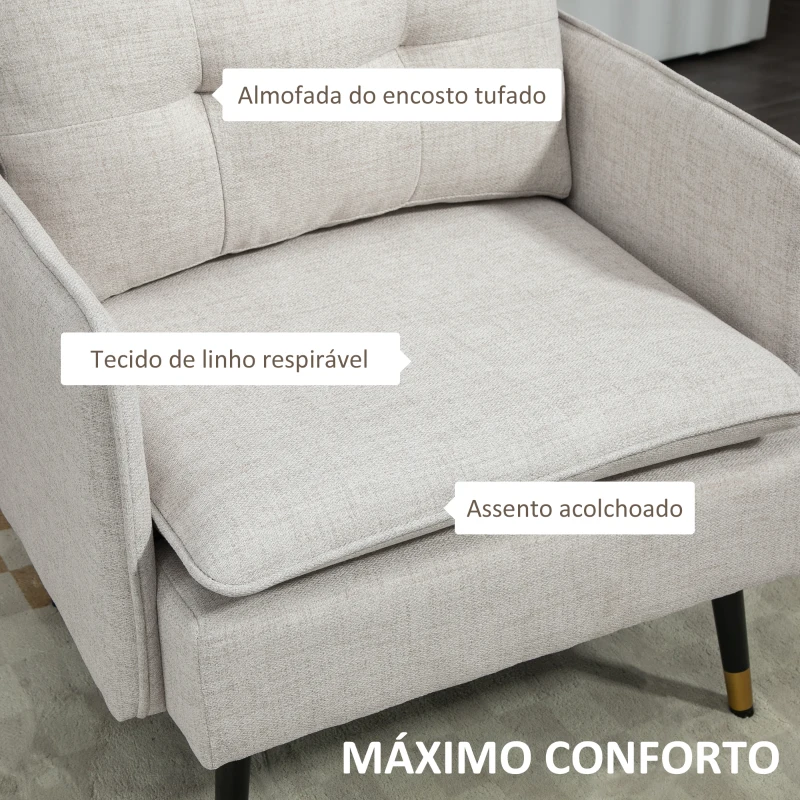 HOMCOM Poltrona Sala de Estar Poltrona Relax com Apoio para os Braços Assento Acolchoado e Pés de Aço 76x68x80 cm Creme