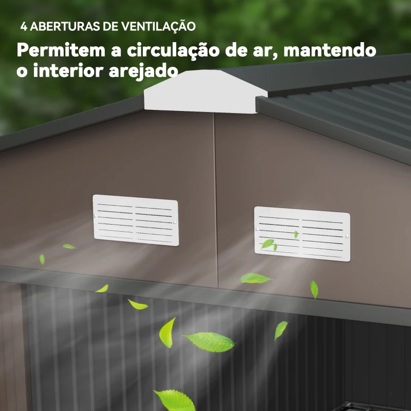 Outsunny Abrigo de Jardim Exterior para Armazenamento de Ferramentas com 4 Janelas 12,4 m² 340x386x200 cm Marrom