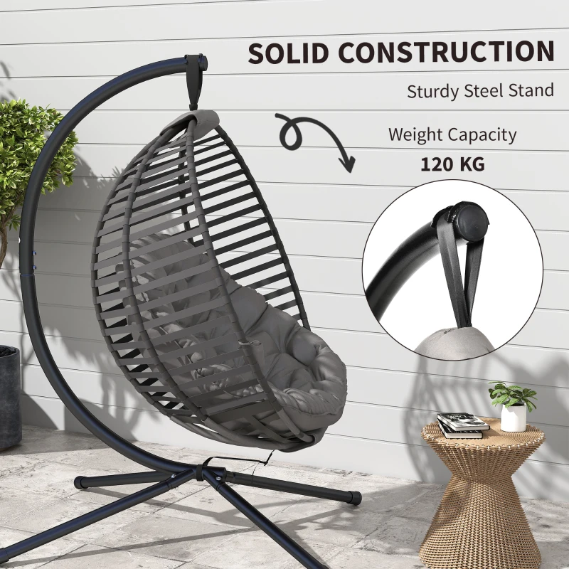 Outsunny hangstoel hangmand met framekussen voor 1 persoons mand opvouwbaar