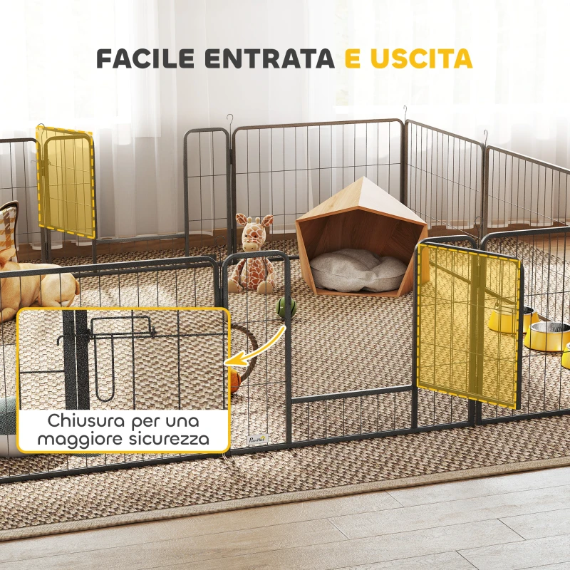 PawHut Recinto per Cani e Cuccioli con 12 Pannelli Modulabili e 2 Ingressi, 80x1.5x60cm