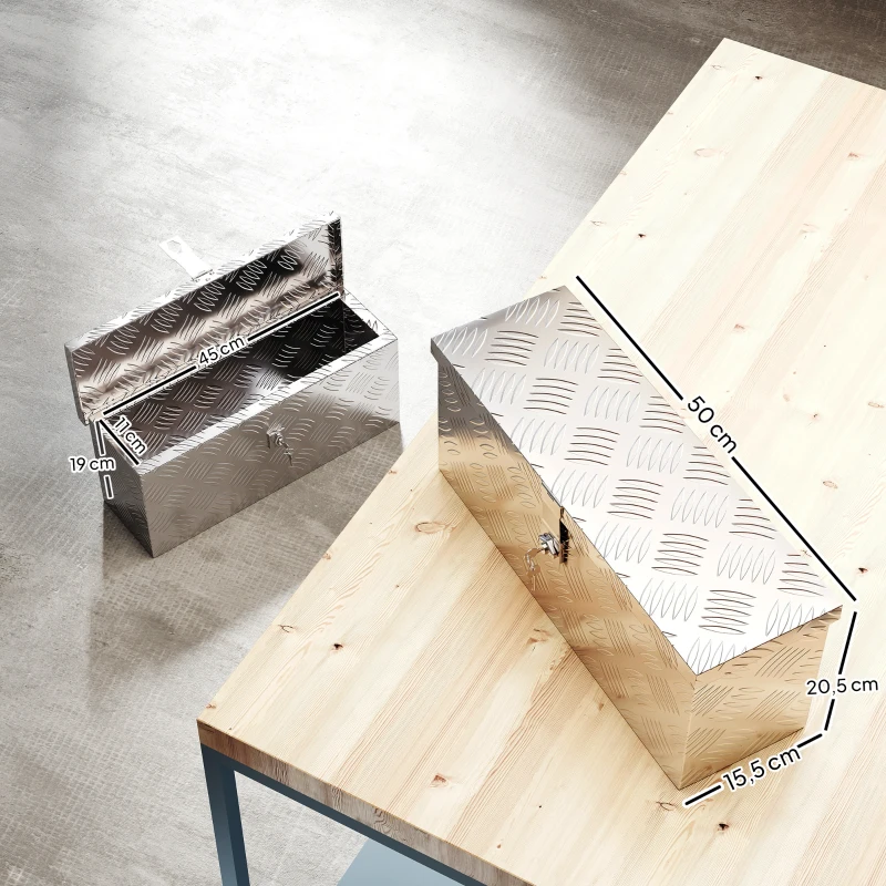 HOMCOM Boîte de rangement - boîte à outils en aluminium - caisse à outil alu. verrouillage clé dim. 50L x 15,5l x 20,5H cm - argent