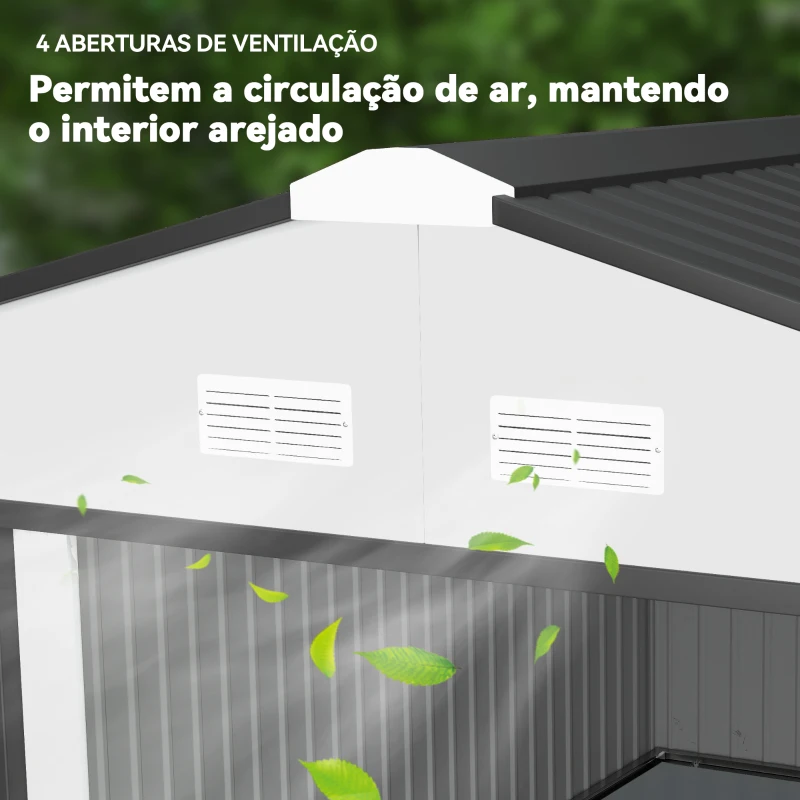 Outsunny Abrigo de Jardim Exterior para Armazenamento de Ferramentas com 4 Janelas 12,4 m² 340x386x200 cm Branco e Cinza Escuro