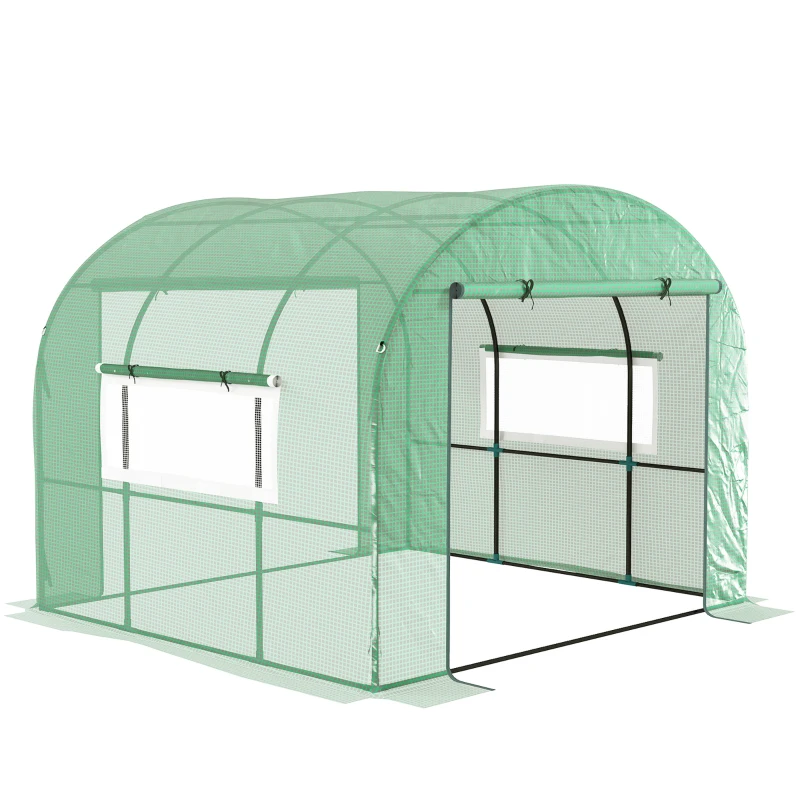 Outsunny Invernadero de jardín túnel Invernadero 6m² PE Alta densidad 135 g/m², con 2 puertas con cremallera 300 x 300 x 200 cm, verde