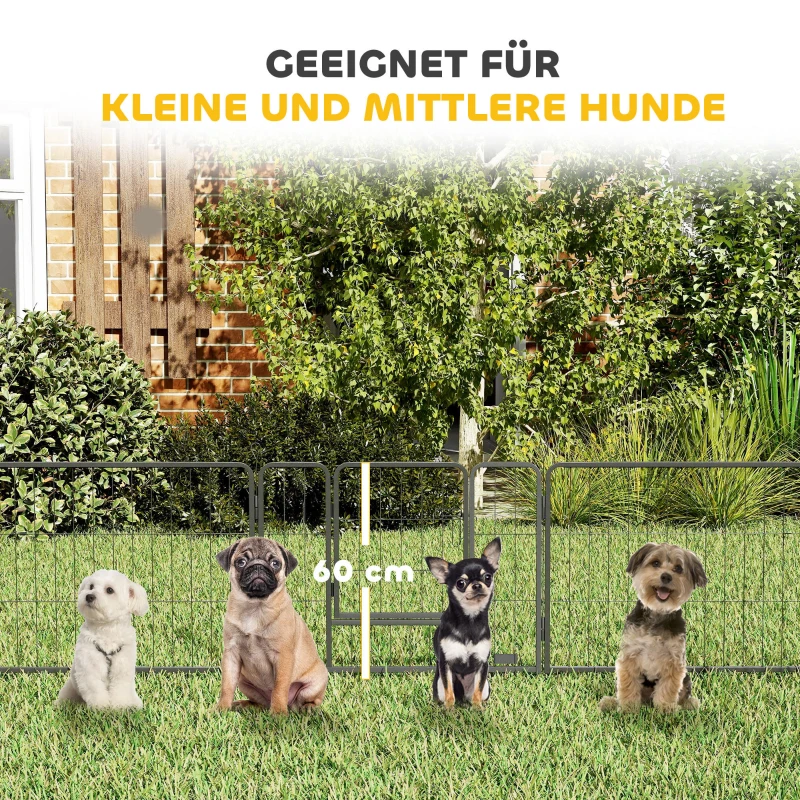 PawHut Haustiergehege, Welpenauslauf, Welpengitter, 12 Paneele, Outdoor u.  Indoor, Schwarz