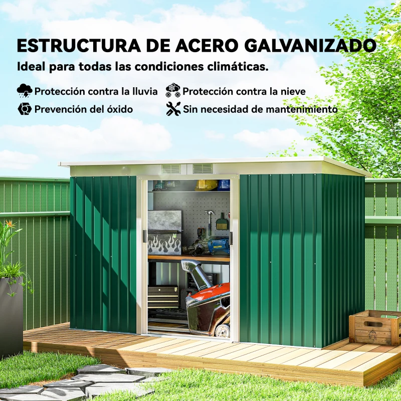 Outsunny Cobertizo de Jardín 213x130x172 cm Caseta de Exterior Metálica para Almacenamiento de Herramientas Verde Oliva