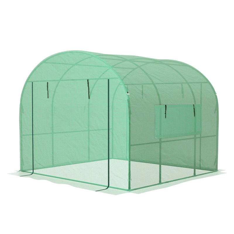 Outsunny Serre de jardin serre tunnel de jardin 6m² PE Haute densité 135 g/m², avec 2 portes zippées 300 x 300 x 200 cm, vert