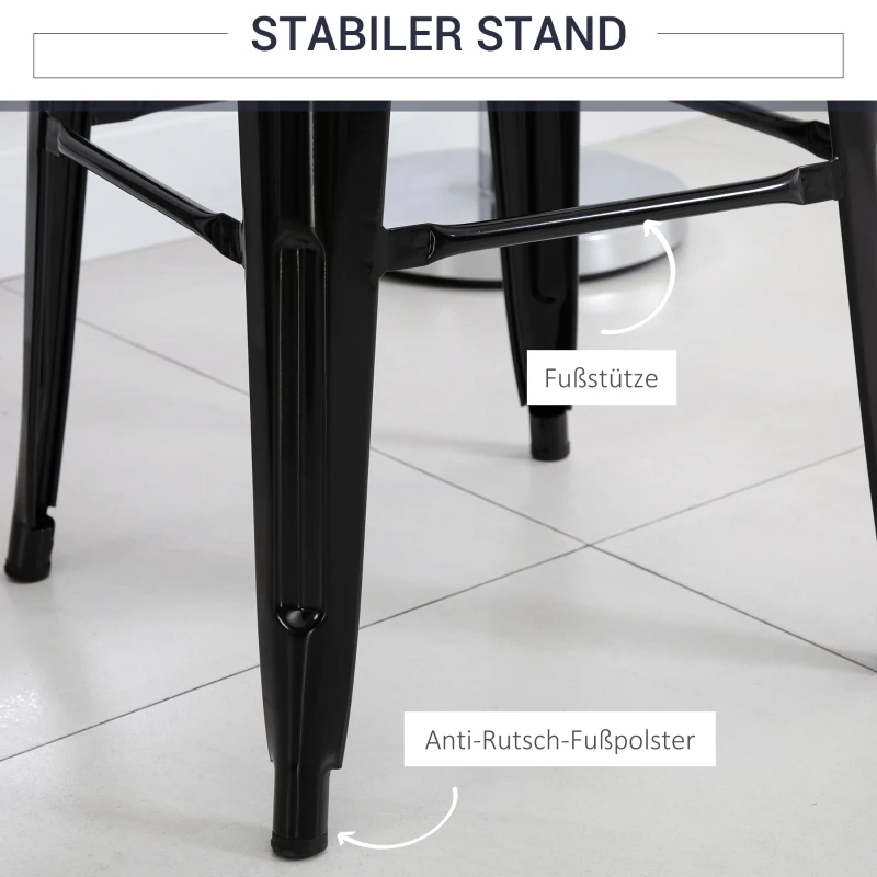 HOMCOM 4er-Set Barhocker aus Metall, für drinnen und draußen, stapelbares Design, Schwarz