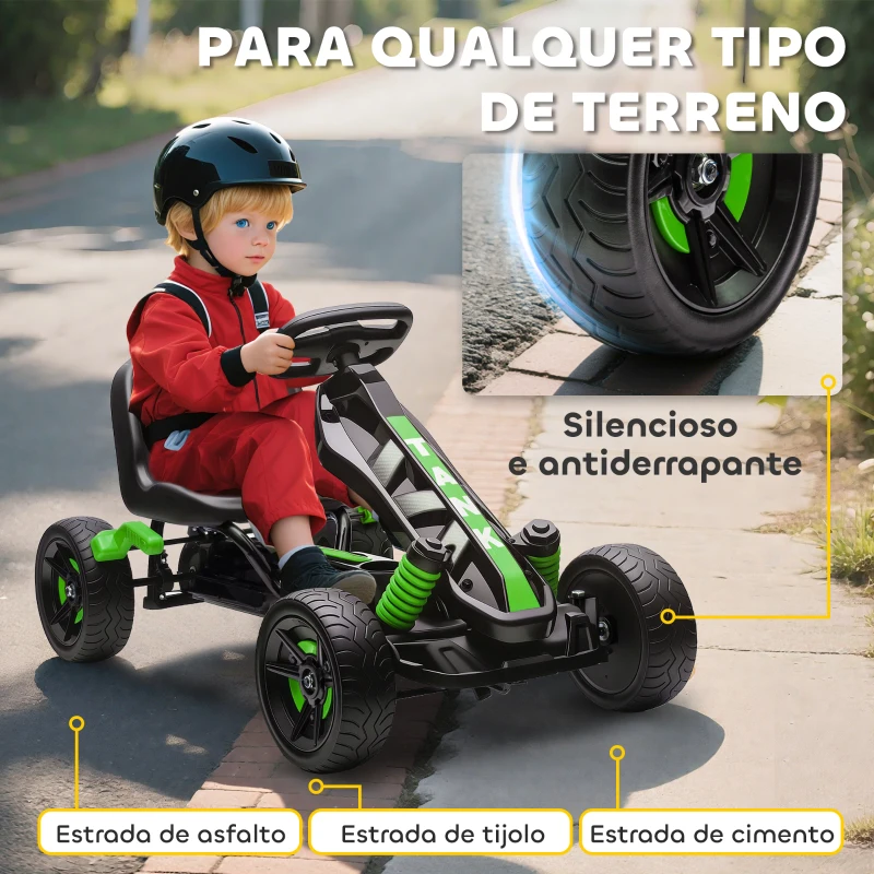 AIYAPLAY Kart a Pedais para Crianças com Embraiagem Automática Travão e Rodas Antiderrapantes em EVA 100x59x60,5 cm Verde