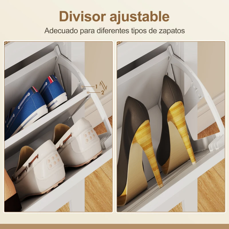 HOMCOM Zapatero Estrecho con 4 Puertas de Ratán Estantes Ajustables para 20 Pares de Zapatos 105x24x95,5 cm Blanco
