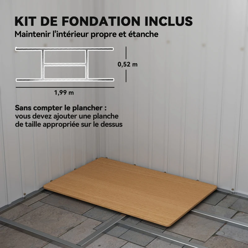 Outsunny Abri de jardin 2,42m² en métal avec toit en pente cabane de jardin abri à outils fondation en acier galvanisé incluse - 2 portes coulissantes et fondation - 213 x 130 x 173 cm