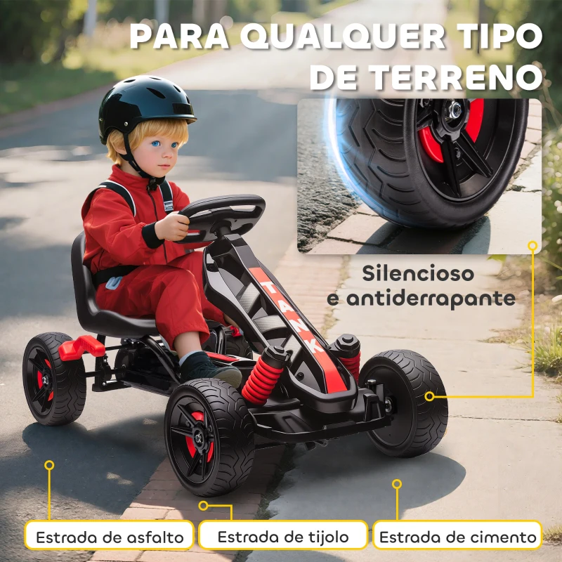 AIYAPLAY Kart a Pedais para Crianças com Embraiagem Automática Travão e Rodas Antiderrapantes em EVA 100x59x60,5 cm Vermelho