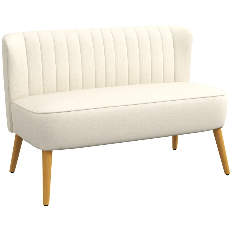 HOMCOM Divano 2 Posti Moderno in Tessuto Senza Braccioli con Gambe in Legno, 117x56.5x77 cm, Bianco Crema