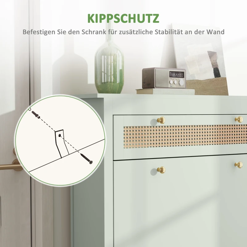 HOMCOM Schoenenkast voor 12 Paar Schoenen, met 1 Uitschuifbare Lade, 2 Klapladen, Schoenopberger, 88 x 30 x 120 cm, Groen