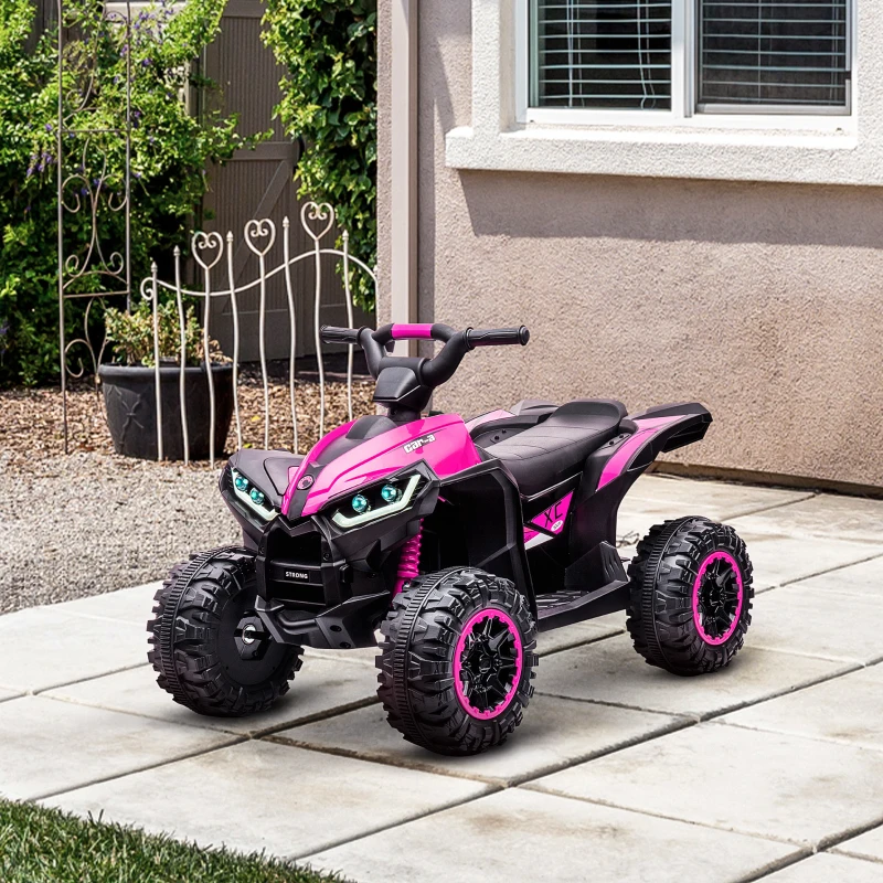 HOMCOM Elektrische Kinderquad, 3-6 km/u, Licht/Muziek, voor 3-5 Jaar, tot 25kg, Roze/Zwart(m-10)