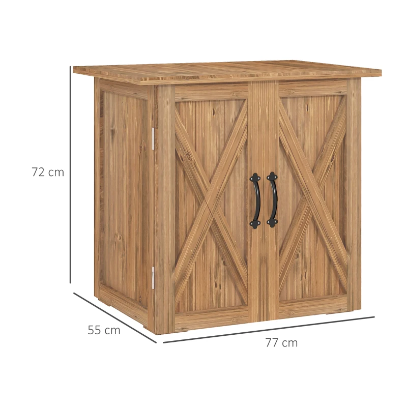 Outsunny Tuinhuisje met dubbele deuren, magneetsluitingen, weerbestendig, natuurlijk hout, 77B x 55D x 72H cm, bruin(m-3)