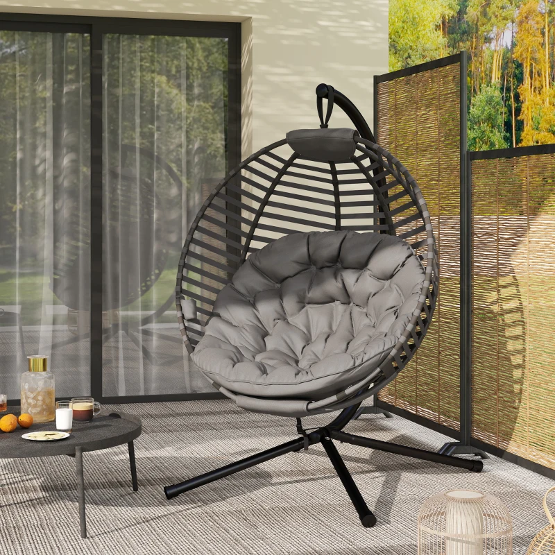 Outsunny hangstoel hangmand met framekussen voor 1 persoons mand opvouwbaar