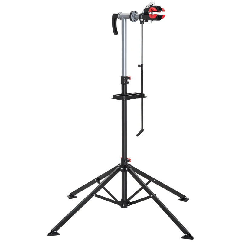 HOMCOM Cavalletto Manutenzione Bici Pieghevole ad Altezza Regolabile con Vassoio Portautensili, 100x100x109-180 cm, Nero