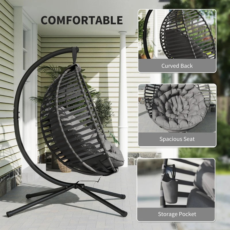 Outsunny hangstoel hangmand met framekussen voor 1 persoons mand opvouwbaar