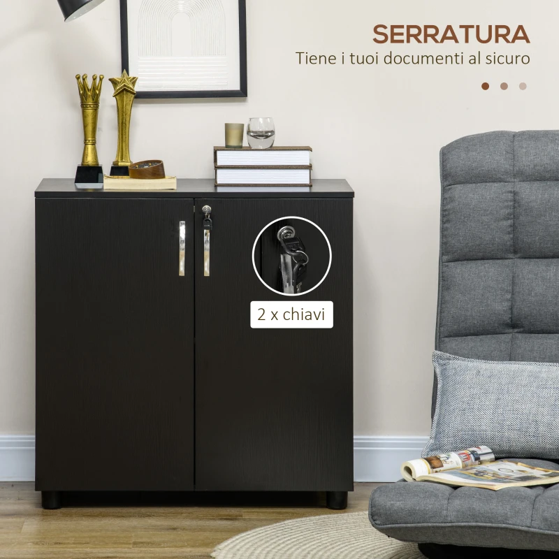 Vinsetto Mobile Ufficio Portadocumenti Multiuso con Serratura, 2 Ante e Mensola Interna, 80x40x80 cm, Nero