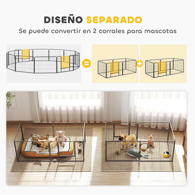 PawHut Parque para Perros de 12 Paneles con 2 Puertas Corralito para Perros para Exterior Interior Acero 80x60 cm Gris