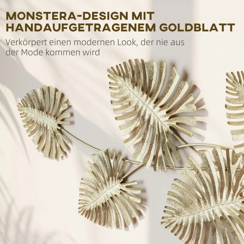 HOMCOM Set van metalen wanddecoraties, gelakte afwerking, bladvorm, goudkleurig