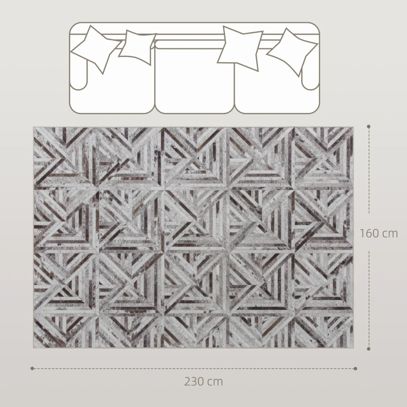 HOMCOM Modern Area Rug, Triangle Pattern Non-Slip Washable Rug, Chenille Floor Carpet for Living Room, Bedroom, Dining Room, Home Office, 230 x 160 cm, Brown