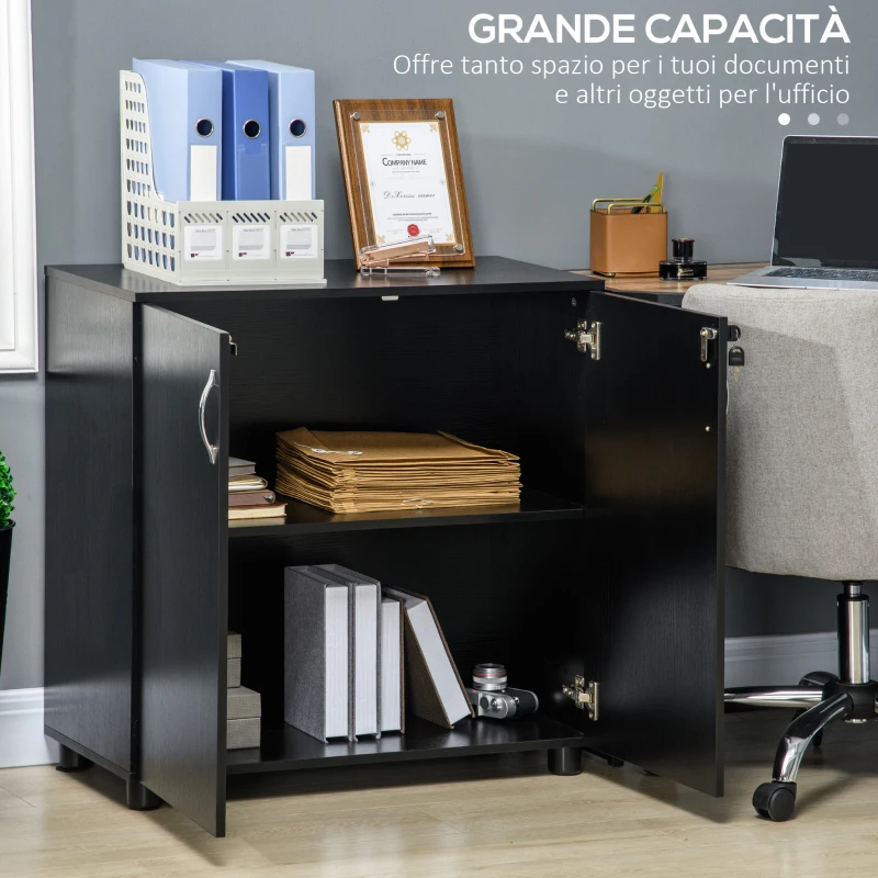 Vinsetto Mobile Ufficio Portadocumenti Multiuso con Serratura, 2 Ante e Mensola Interna, 80x40x80 cm, Nero