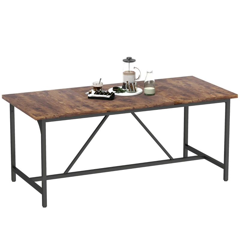 HOMCOM Table à Manger Rectangulaire pour 6-8 Personnes de Style Industriel avec Pieds en Métal 180x80x75,5 cm Marron Rustique