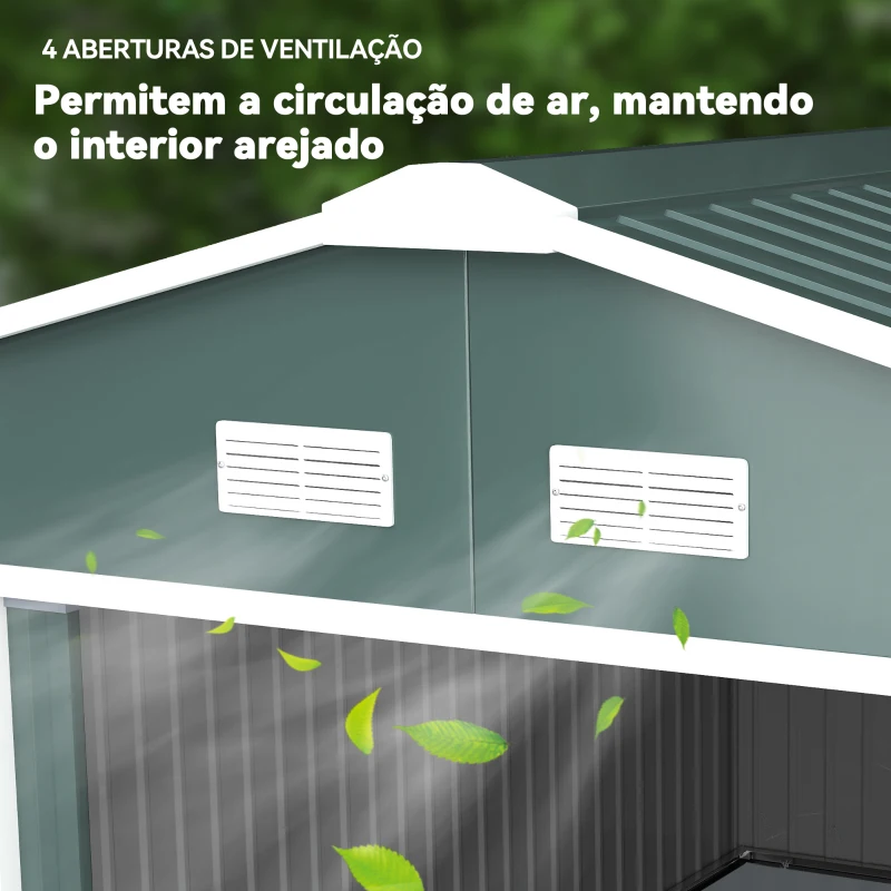 Outsunny Abrigo de Jardim Metálico 340x386x200cm Abrigo para Armazenamento de Ferramentas com Base de Reforço Incluida Verde