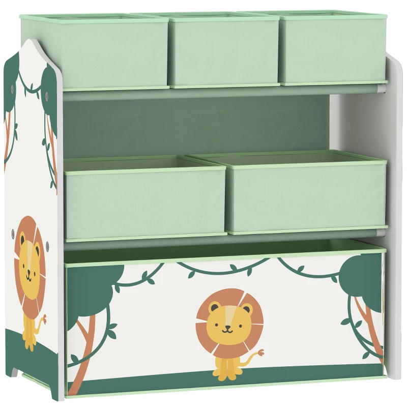 AIYAPLAY Estantería Infantil para Juguetes de 3 Niveles con 6 Cajas Extraíbles de Tela no Tejida para Guardería 63x30x66 cm Verde