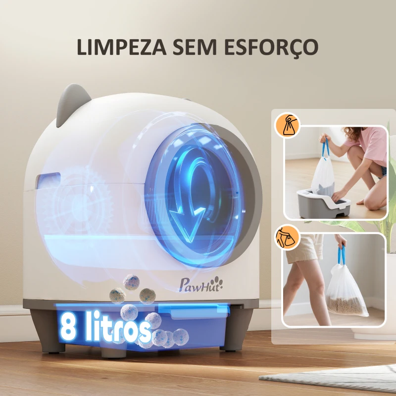 PawHut Caixa de Areia Autolimpante para Gatos 80L com Eliminação de Odores e Controlo por APP 55,5x51x60 cm Branco