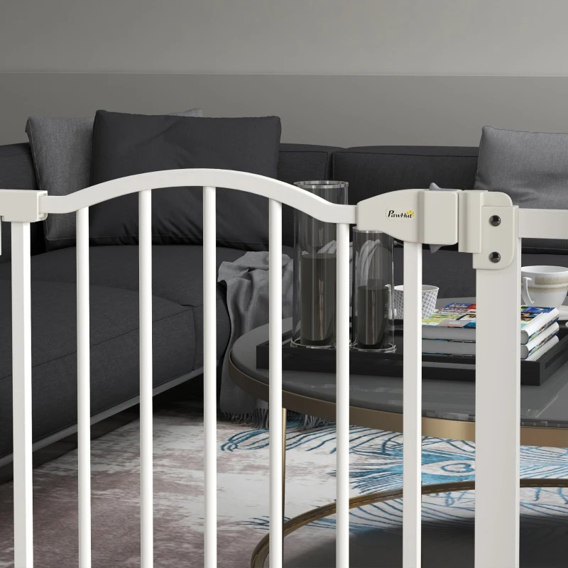 PawHut Barreira de Segurança para Cães com Largura Ajustável 74-87 cm e Extensões para Escadas e Portas Branco
