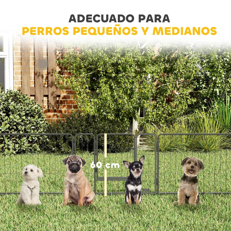 PawHut Parque para Perros de 12 Paneles con 2 Puertas Corralito para Perros para Exterior Interior Acero 80x60 cm Gris