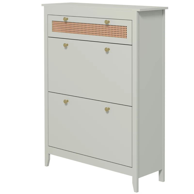 HOMCOM Schoenenkast voor 12 Paar Schoenen, met 1 Uitschuifbare Lade, 2 Klapladen, Schoenopberger, 88 x 30 x 120 cm, Groen
