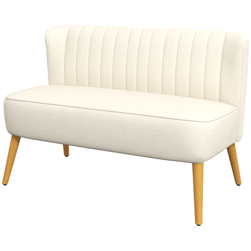 HOMCOM Divano 2 Posti Moderno in Tessuto Senza Braccioli con Gambe in Legno, 117x56.5x77 cm, Bianco Crema