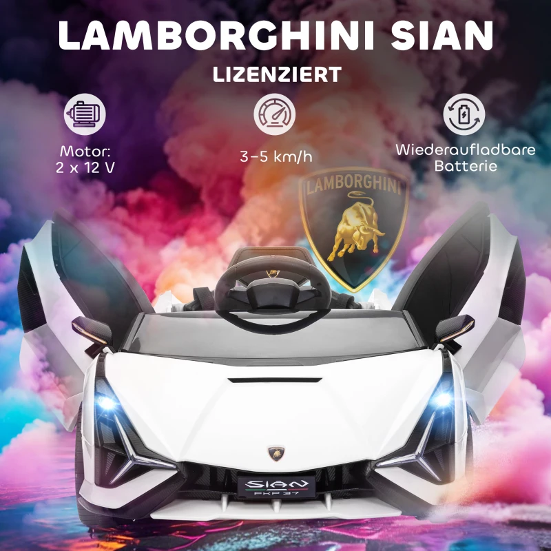 HOMCOM Elektrisch Kinderauto, Afstandsbediening, Lamborghini SIAN SUV, 3-5 Jaar, Wit